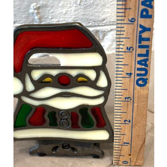 Vintage Christmas Tealight Candle Holder Santa Claus Stained Glass - Picture 3 of 9